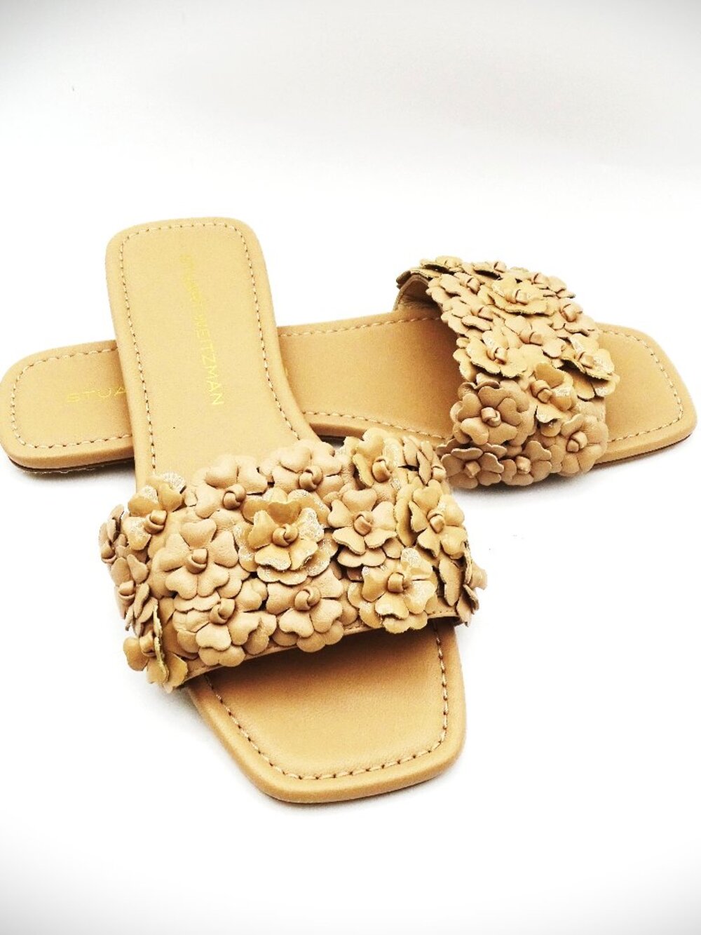STUART WEITZMAN Meadow Leather & Synthetic Slide Sandal in Fawn Color Size 8.5B